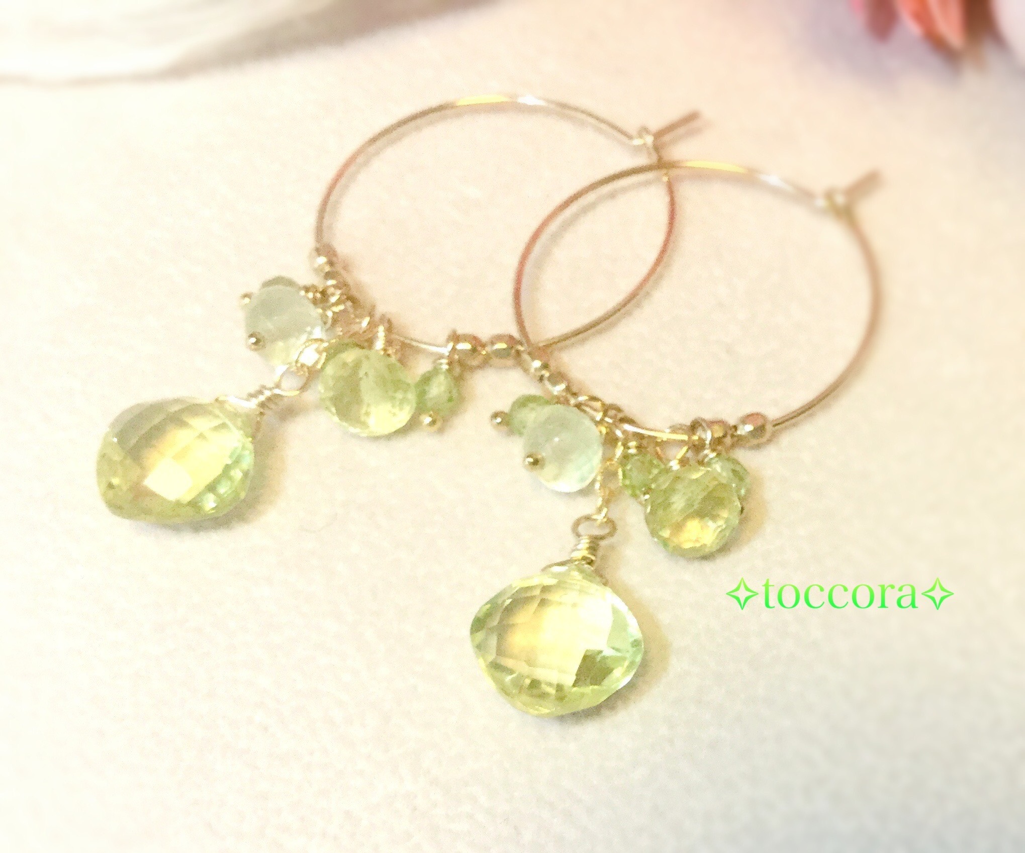 天然石と14kgf∗*ﾟレモン色のフープピアス