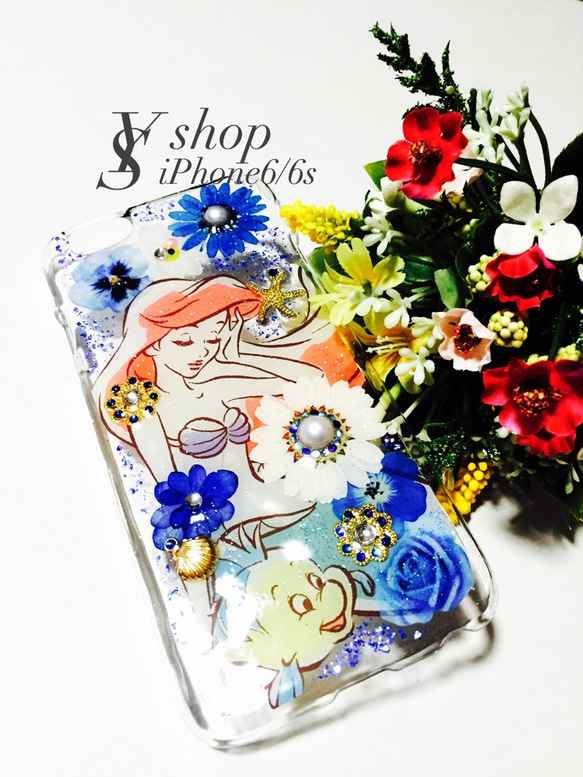iPhone 7.8 アリエル 押し花 ハンドメイド - ソフト・ハードケース  