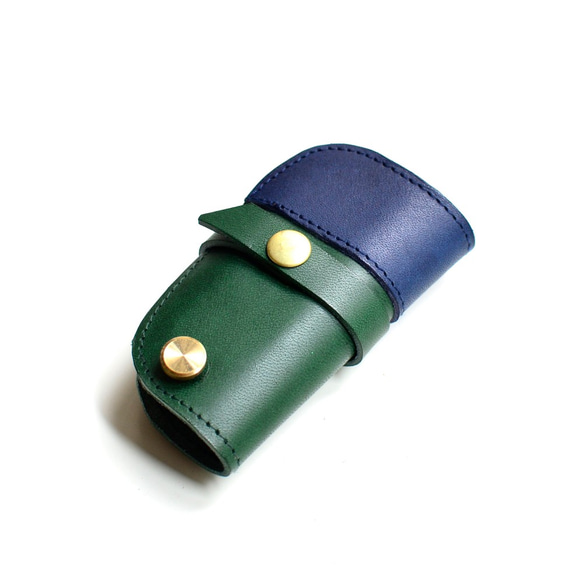贈り物として車のキーの[ポセイドン]コルトイタリアのベジタブルなめしの革車のキーケースのセットがベスパ青緑色の革のステッチカスタ 2枚目の画像
