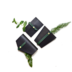 【叢林夜曲的素材】牛皮鑰匙包 黑色綠色皮革 可放卡片悠遊卡信用卡零錢包x卡片夾 客製刻字當禮物 第8張的照片