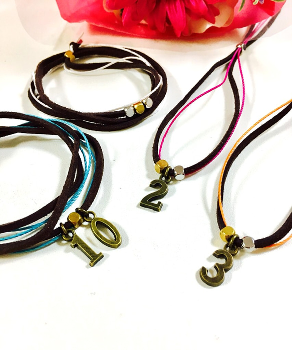 春夏新作＊3way＊ナンバーアクセサリー＊suède×wax cord＊1点750円 2枚目の画像