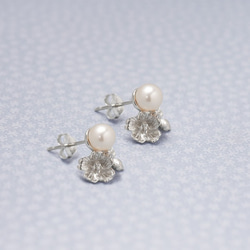 櫻花珍珠耳環 | 925純銀 女款 可改夾式 花朵 手工銀飾 第4張的照片