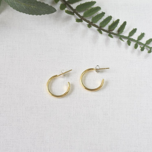 文字入れ】ゴールド シンプル フープ ピアス (銅メッキ 18Kゴールド