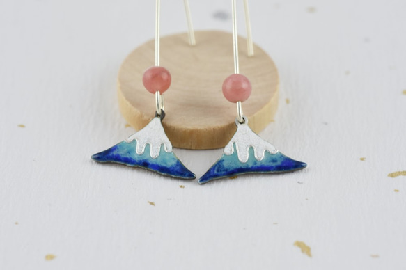 富士山 (琺瑯純銀耳環 景泰藍 七寶燒 enamel) ::C%手工飾品:: 第4張的照片