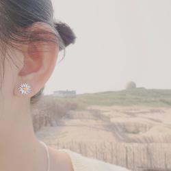 小雛菊的春天 | 可改夾式 純銀/鍍K金/鍍白K耳環 花朵耳環 第6張的照片