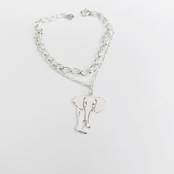 微笑大象 - 經典動物鏤空 (純銀手鍊 女款 可愛 雙層 客製長度) 第2張的照片