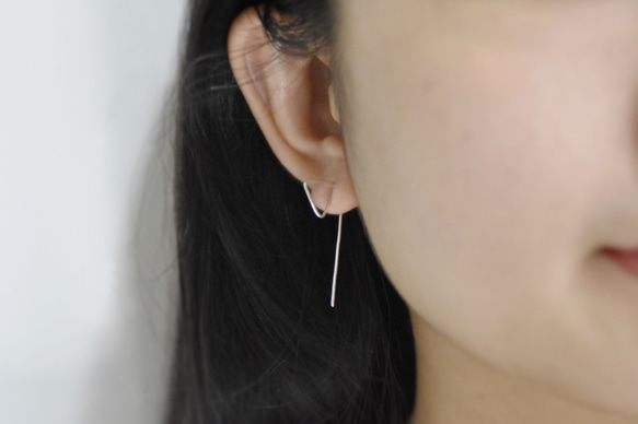 三角形 迴紋針式耳環 (925純銀 女款 幾何 簡約 手工銀飾) 第2張的照片