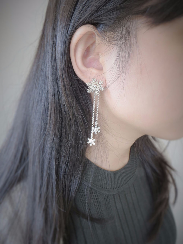 聖誕星星雪花 - 兩件式耳環 (純銀耳環 銀飾) 聖誕節禮物 ::C%手工飾品:: 第4張的照片
