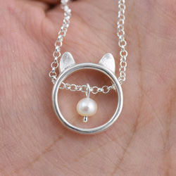 貓咪少女的珍珠 | 細手鍊 925純銀 可愛動物 手工銀飾 情人節禮物 第3張的照片