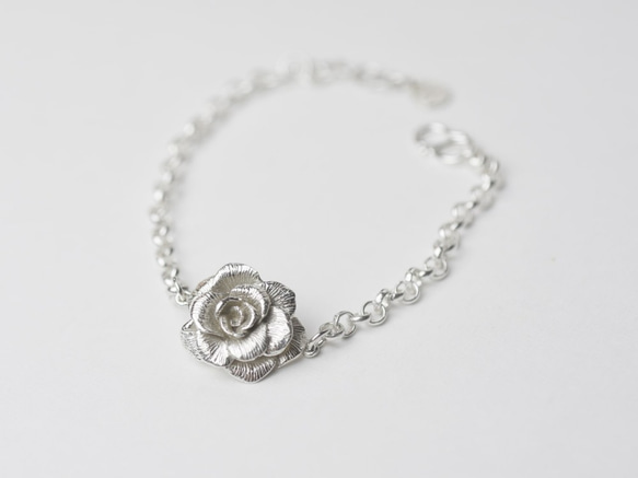 一朵玫瑰花 | 粗手鍊 925純銀 立體花朵 情人禮物 第5張的照片