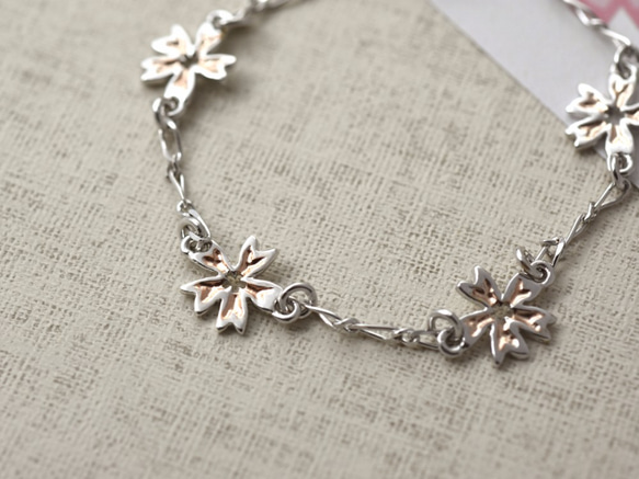 櫻花 | 純銀手鍊 玫瑰金 白K手鍊 花朵 手工銀飾 情人禮物 第2張的照片
