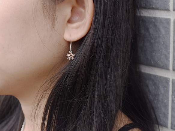 櫻花| 垂墜耳環925純銀玫瑰金白K耳環雙色手工銀飾垂墜耳環C