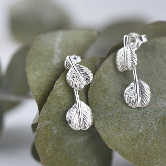 小圓葉 (純銀耳環 2件式 女款 植物 手工銀飾) 第2張的照片