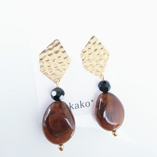 ゴールドプレート×べっこう風ビーズピアス・イヤリング ピアス 