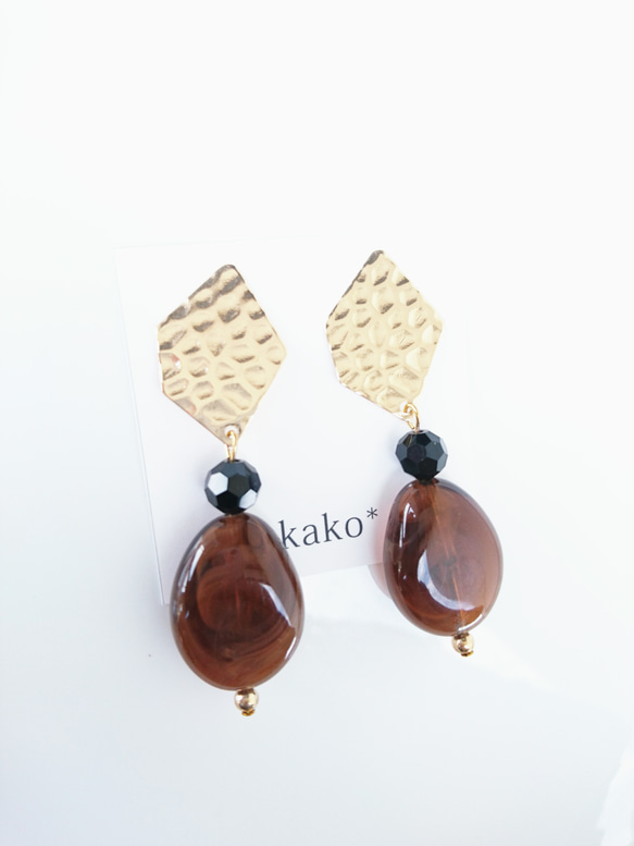 ゴールドプレート×べっこう風ビーズピアス・イヤリング ピアス 