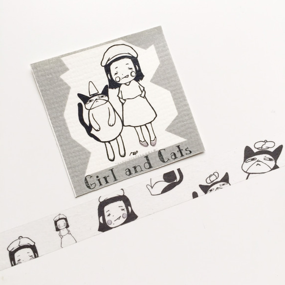 Girl and cats 紙膠帶(masking tape) 第1張的照片