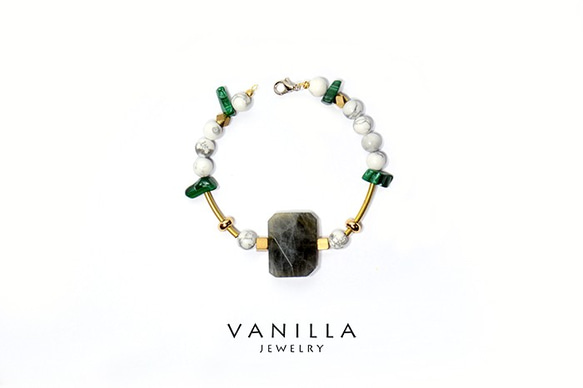 Vanilla Jewelry獨家設計款-「馬德里的綠色花園」純手工天然石黃銅手鍊-可客製 第1張的照片