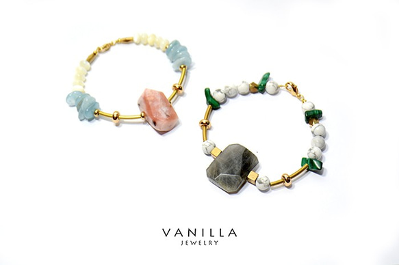 Vanilla Jewelry獨家設計款-「馬德里的綠色花園」純手工天然石黃銅手鍊-可客製 第5張的照片