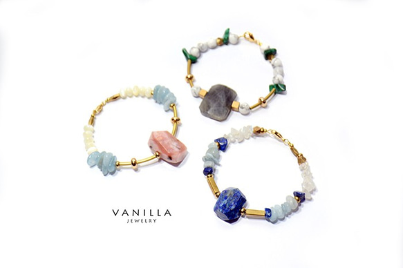 Vanilla Jewelry獨家設計款-「馬德里的綠色花園」純手工天然石黃銅手鍊-可客製 第6張的照片