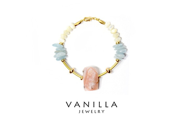 Vanilla Jewelry獨家設計款-「馬德里的粉紅馬車」純手工天然石黃銅手鍊-可客製 第1張的照片