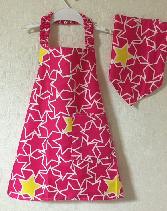 星ピンク♡キッズエプロン&三角巾 1枚目の画像