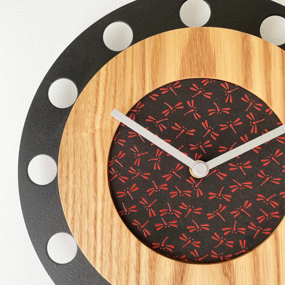 甲州印伝クロック／feeLife clock model 01：とんぼ黒／赤 No.01022 4枚目の画像