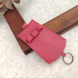 蝴蝶結鑰匙包.鑰匙圈,key,伸縮手工縫製,真皮【屆時皮革】紅色 第3張的照片