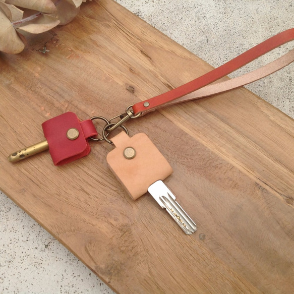 2支鑰匙套+短掛繩,真皮,皮套,鑰匙的衣服【屆時皮革】 第4張的照片