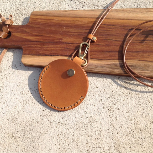 GOGORO鑰匙皮套,感應 手工縫製,真皮【屆時皮革】棕橘色 第4張的照片
