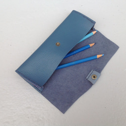鉛筆盒.鋼筆袋,筆套,手工縫製,真皮【屆時皮革】藍色 第4張的照片