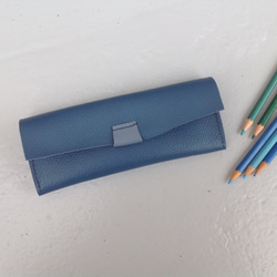 鉛筆盒.鋼筆袋,筆套,手工縫製,真皮【屆時皮革】藍色 第5張的照片