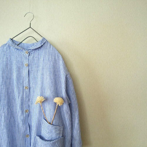 miikosさま受注制作品』丸襟シャツコートワンピ：フレンチリネン