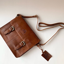 英倫設計牛皮包手提包挎包金棕 S 第1張的照片