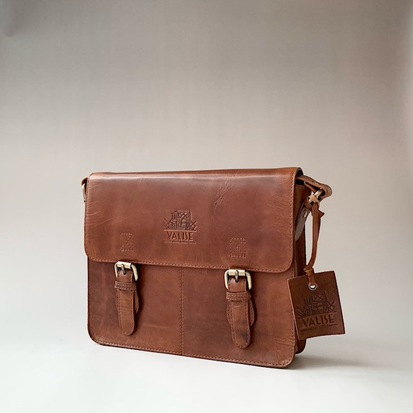 英倫設計牛皮包手提包挎包金棕 S 第2張的照片