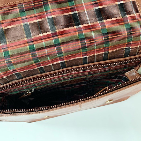 英倫設計牛皮包手提包挎包金棕 S 第7張的照片