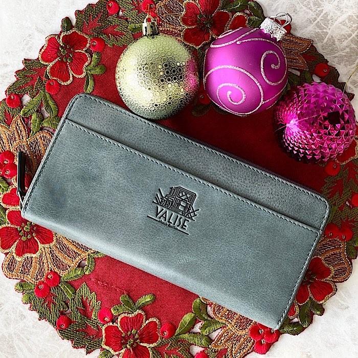 【数量限定】英国デザインValise牛革長財布　ケンブリッジブルー