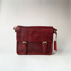 英倫設計 牛皮包 旅行包 挎包 黑櫻桃色 S 第2張的照片