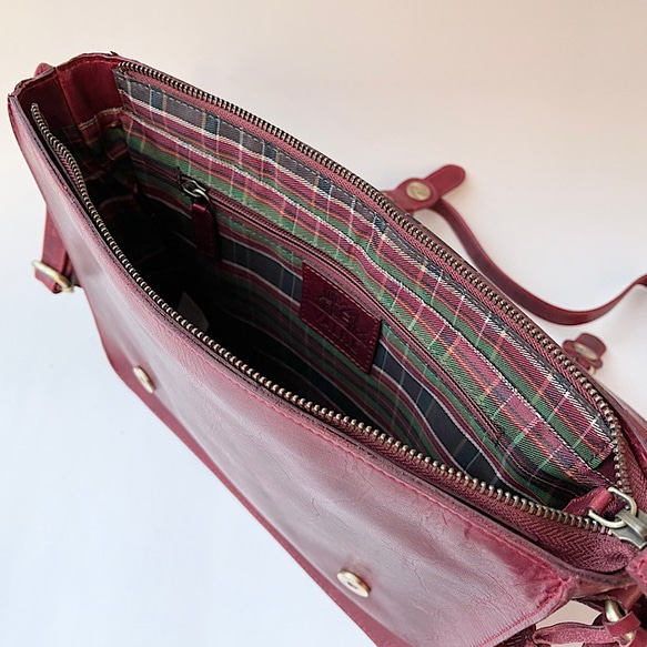 英倫設計牛皮包手提包挎包黑櫻桃 M 第7張的照片