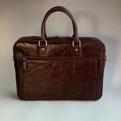 英倫設計牛皮手提包商務手提包桃花心木棕色 第5張的照片