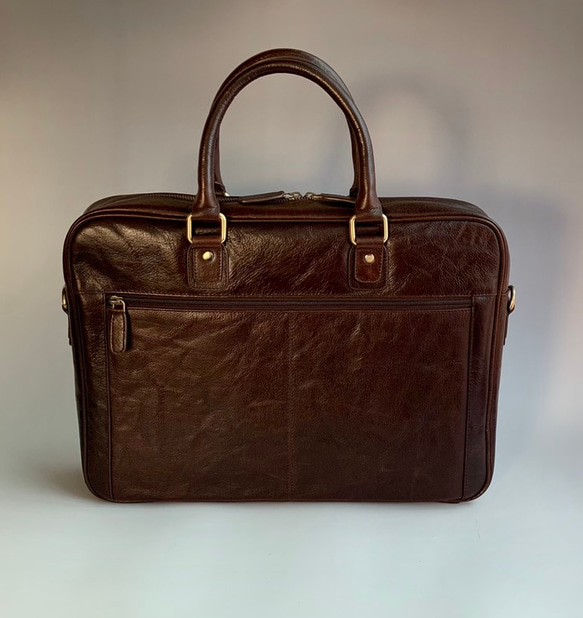 英倫設計牛皮手提包商務手提包桃花心木棕色 第5張的照片