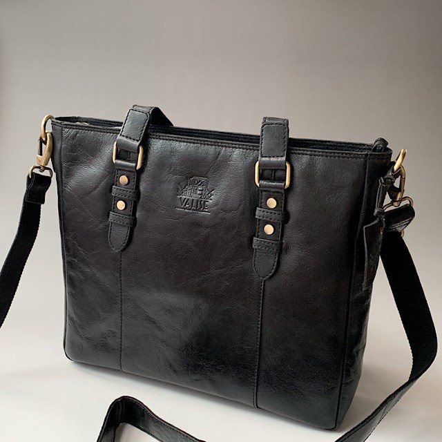 2way英国デザイン牛革かばんValiseトート ブラックBuff