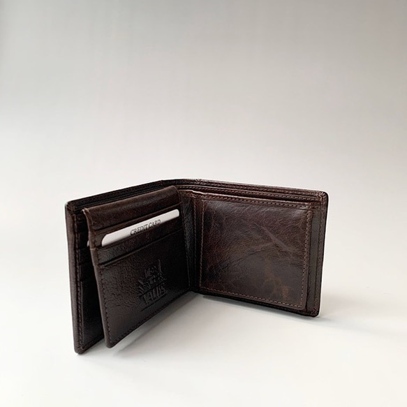 英国デザインValise二つ折り財布 マホガニーブラウンII 3枚目の画像