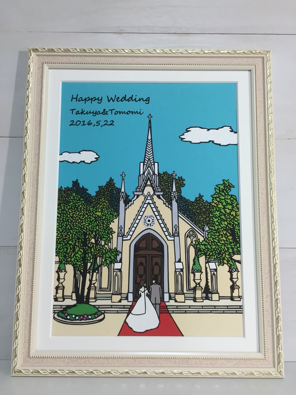 思い出のチャペルを切り絵に、ウェルカムボードとして 
