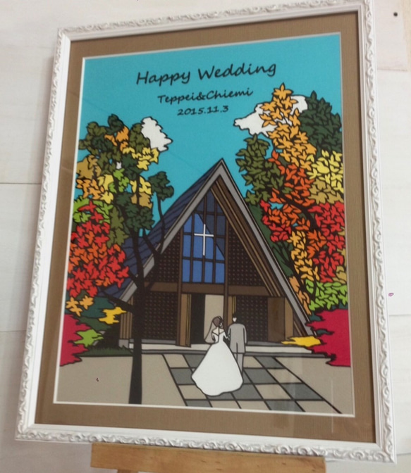 思い出のチャペルを切り絵に、ウェルカムボードとして 
