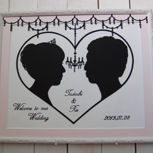 切り絵横顔シルエットウェルカムボードアンティークフレーム