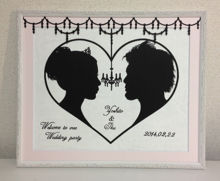 切り絵横顔シルエットウェルカムボードアンティークフレーム