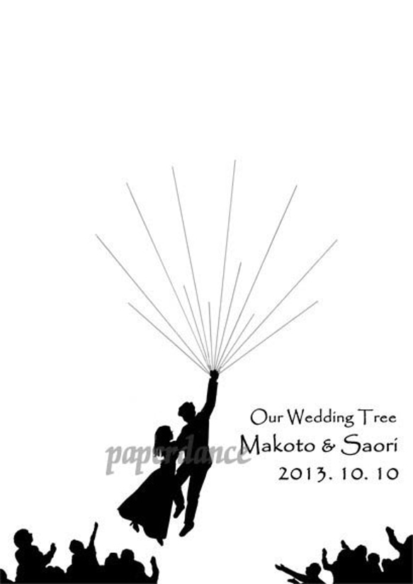 結婚式ゲストブック「ワイヤーバルーン風船のウェディングツリー」オーダーメイドイラスト 3枚目の画像