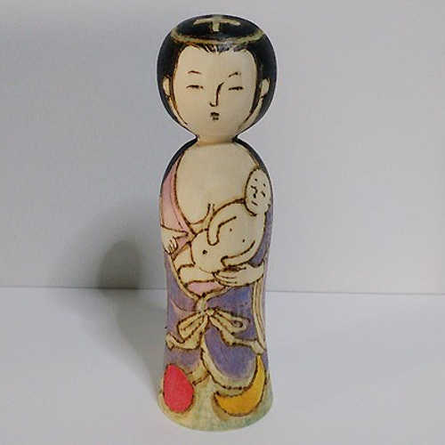 木製人形wooden doll<仏像>マリア観音＊十字架母子像 その他人形