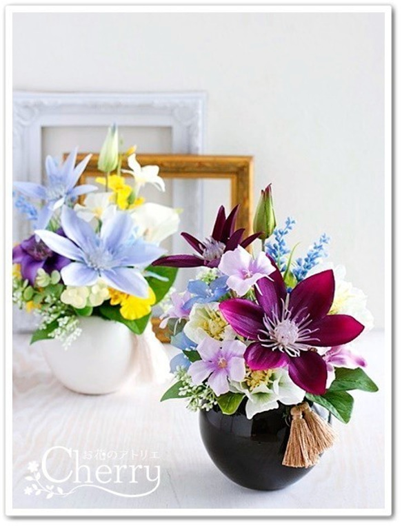 【お供え花】凜とした姿のクレマチス、インテリアフラワーとしても飾れます。♪【Creema限定】 2枚目の画像