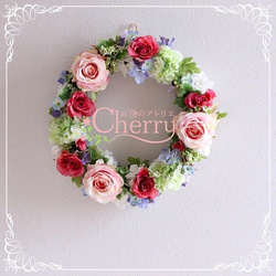 Creema限定・【送料無料】ピンクの濃淡のバラを使った癒しの春色リース、『ウェルカムリース』にもどうぞ。 5枚目の画像